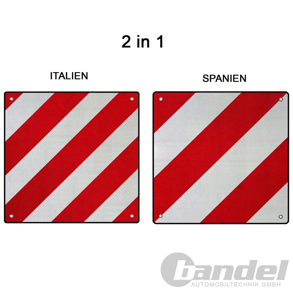 ALU-WARNTAFEL WARNSCHILD 50x50cm für ITALIEN + SPANIEN PKW