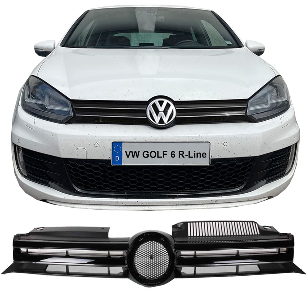 Sport Grill Kühlergrill Schwarz Glanz mit Chromleisten für VW Golf 6 08-13  kaufen