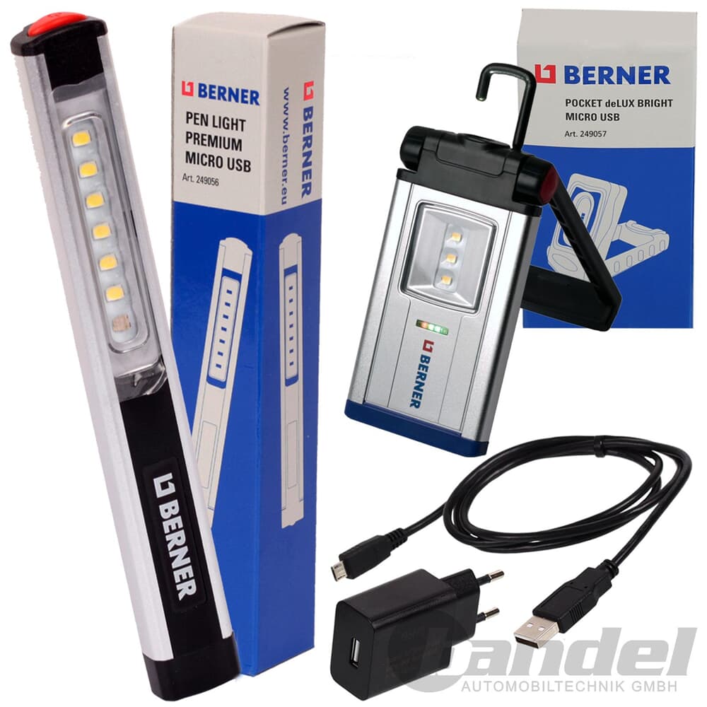 2x BERNER LED-LAMPE POCKET LUX SLIM 3,7V LI-ION AKKU Taschenlampe  WerkstattLampe