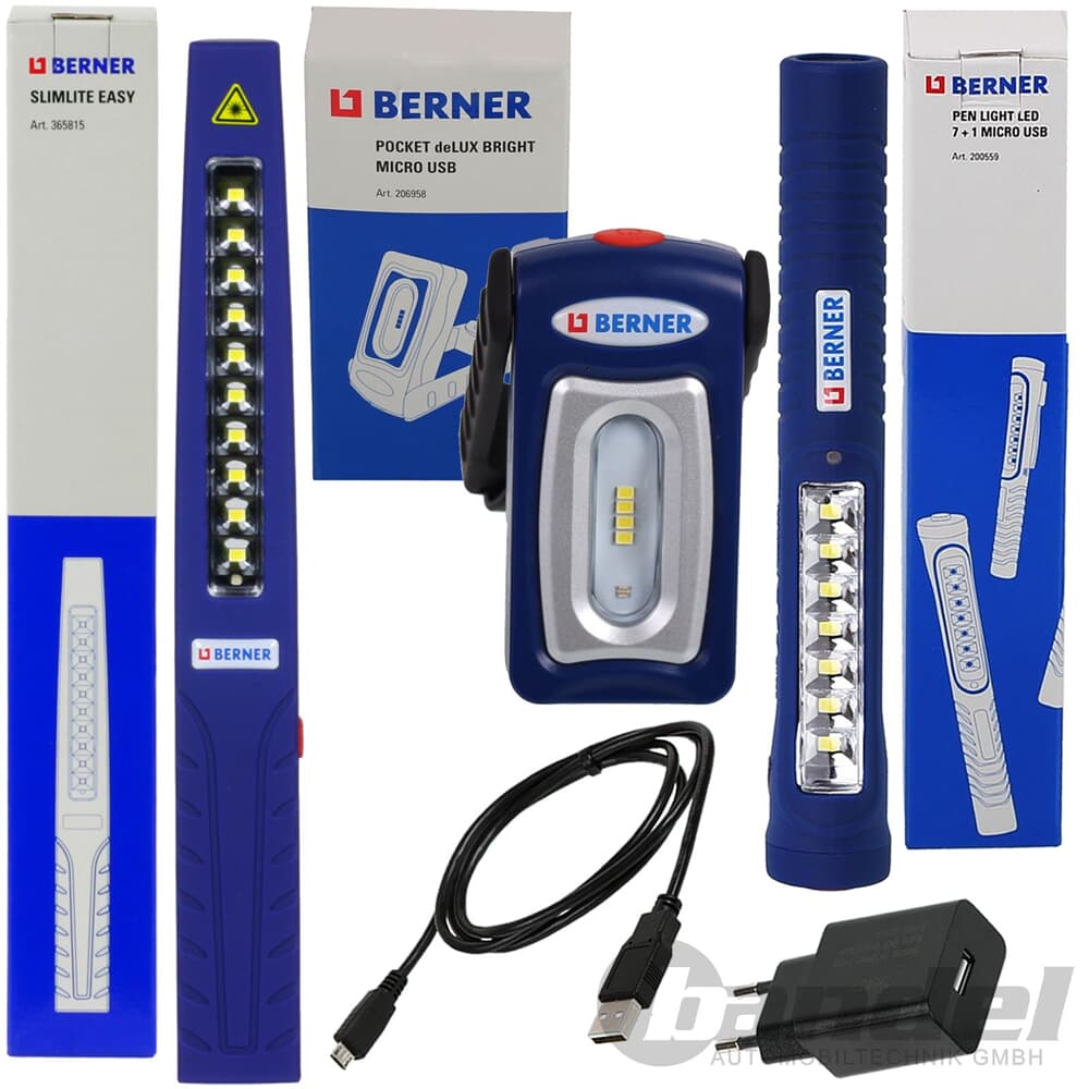BERNER Pen Light LED + Pocket DeLUX Bright + Slimlite Easy TASCHEN-ARBEITS- LAMPE